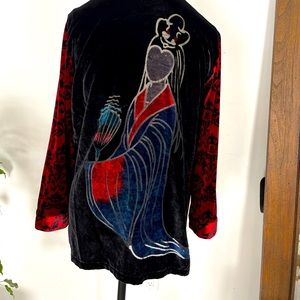 Look east velvet burnout button down top with beautiful woman on back